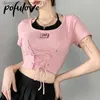 Débardeurs pour femmes Camis Slim Top pour femmes court licou pansement court Sle T-shirt faux deux pièces été rose coréen Y2k Harajuku ombilical haut court L231208