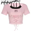 Débardeurs pour femmes Camis Slim Top pour femmes court licou pansement court Sle T-shirt faux deux pièces été rose coréen Y2k Harajuku ombilical haut court L231208