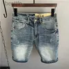 Męskie dżinsy w stylu Korean Summer Luxury Denim Krótkie dżinsy Krótkie spodnie Męskie spodnie z zaniedbanym jasnoniebieskim praniem Slim Fit Casual Dżinsy Shortsl231208