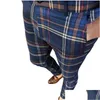 Pantaloni da uomo Pantaloni casual da uomo per uomo Business Chiusura con cerniera Matita maschile Aderente scozzese a quadretti Ufficio Drop Delivery Appar Dh0Hj