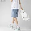 Mäns jeans 2022 Sommarn New Men's Baggy Straight Denim Shorts Korean Style Fashion Casual Loose Short Jeans Light Blue Blackl231208