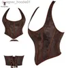 Kvinnors tankar Camis Brown Steampunk Kläder Retro Chest Binder Bustier Halterneck Corset Top Women Corselet Plus Size L231208