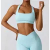 Yoga Outfit Solide Couleur Col Carré Col Halter Cou Femmes Fitness Sports Soutien-Gorge Athlétique Gym Coussin De Poitrine Formation Complète Jog Sexy Dos