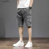 Men's Jeans 2023 Summer Gray Blue Denim Shorts for Men Cotton Knee-Length Straight Casual Loose Thin Elastic Berda Jeans Short PantL231208