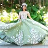 Sage Green Sweetheart Quinceanera Dress Ball Gown Mexican 3D Flowers Applique Lace Sweet 16 Princess Vestidos De XV Anos 15