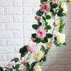 Flores decorativas 115cm artificial rosa videira folhas verdes guirlandas de seda arco de casamento plantas falsas parede do jardim decorações de festa em casa