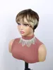 Short Straight Pixie Cut Wig With Bangs Ombre Color Human Hair Machine Made Lace Wigs For Women F-555