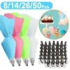 Baking Moulds 8 14 26 50pcs Silicone Pastry Bags Tips Kitchen DIY Cake Icing Piping Stainless Nozzle Reusable Cream Decorating Mouth Tools 231207