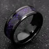 Bröllopsringar Fashion Men rostfritt stål Dragon Ring Inlay Purple Black Carbon Fiber Ring Wedding Band smycken 8mm 231208