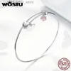 Chain WOSTU 2019 Classic Real 925 Sterling Silver Heart Pink Zircon Bracelets For Women Bangles Wedding Friendship Jewelry CQB124 YQ231208