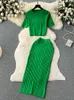 Платье из двух частей SINGREINY, повседневные комплекты из двух предметов, женский летний топ с круглым вырезом, эластичная талия, длинная юбка, модный офисный женский корейский вязаный костюм 231205