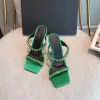 Meduza Crystal-Embellished Rhinestones Square Toes Slippers Shoes High Heeled Satin Sandals Women Luxury Designer Shoe Evening Slingback Strap Shoe Factory Shoes