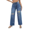 Vrouwen Casual Jeans Flare Broek Kniegaten Gescheurd Verontruste Vintage Midden Taille Fit Vrouwelijke Rechte Broek Hoge Kwaliteit Gratis Verzending