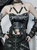 Canotte da donna Camis InsGoth Dark Punk Halter Crop Top da donna Y2K Steampunk Grunge Top senza schienale Girocollo con fibbia Occhiello Canotta con lacci per Rave Party L231208