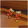 Stud Stud Earrings Retro Chinese Style Red Zodiac Sign Dragon Temperament Light Luxury High-End Sense Personalized Painting Oil Female Dhfqy