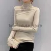 Women's Knits Tees Women Sexy Sheer Patchwork Half High Collar Elegant Knitwears Autumn Winter Female Solid Long Sleeve Slim Pullover Tops Jumpers J231208