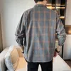 Men's Dress Shirts 2023 Spring And Autumn Plaid Shirt Double Pocket Loose Vintage Fashion Casual Port Brand