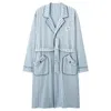 Mäns Sleepwear Spring/Autumn Men Nightgown Kimono Bathrobe Gown Full Pure Pure Cotton Summigee V-ringen Intime Lingerie Casual Striped