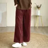 Pantalon en velours côtelé pour femme, jambes larges, élastique, taille haute, rayé, rétro, poches amples, droit, printemps-automne, 2024