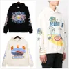 Sweats à capuche pour hommes Sweatshirts Designer Rhude Sweat à capuche peint à la main Graffiti High Street Grammage Vintage Hip Hop Couple Old Wash épais Sweaterssml