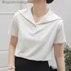 T-shirt Femme Vintage Sailor Collar Shirt Femmes Court Sle Blouse Couleur Unie Simple Tops Été Nouveau Bureau Lady Lâche Vêtements Blusas 27076L231208