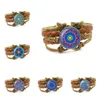 Bracelet pour femmes, mariage, Mandala bleu, Cabochon en verre, bijoux avec déclaration, Bracelet multicouche en cuir marron