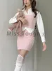 Tvådelad klänning Ensemble 3 stycken de stil preppy rose pour femme mode coreenne mini jupe trempee chemisiers 231206