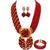 Ensemble collier et boucles d'oreilles, Costume rouge, perles africaines, bijoux en cristal, fête de mariée