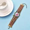 Bangle mode-sieraden met glas cabochon meerlaags bruin lederen armband zeven chakra yoga reiki healing spiritueel