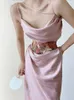 Sukienki robocze Summer Elegancki seksowny dwuczęściowy zestaw Kobiety różowy France Sweet Party Sukienka Kobieta w stylu vintage Tunik Ruched Fairy
