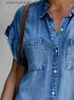 Vestidos sexy urbanos verão novo único breasted denim camisa vestido feminino casual bolso solto simples retro comter fe escritório denim saia curta l231208