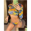 S Xxl Luipaardprint Bikini met lange mouwen Dames Badmode Vrouwelijk badpak Threepieces Set Bader Badpak Zwemmen V3193Y 220616 Drop Dhczr