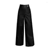 Women's Pants Autumn And Winter PU Leather Wide Leg Elegant OL Office Work Loose Straight Long Trousers Black Red