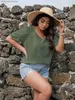 T-shirt das mulheres Finjani Plus Size Coreano Chic Puff Sle Bordado Top Verão Ruffles Mulheres Blusa Oca Out White Lace ShirtL231208