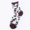 Women Socks 3 Pairs Transparent Sexy Leopard Glass Silk Breathable Mesh Summer Thin Female Middle Tube Scks