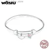 Chain WOSTU 2019 Classic Real 925 Sterling Silver Heart Pink Zircon Bracelets For Women Bangles Wedding Friendship Jewelry CQB124 YQ231208