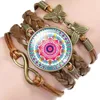 Bangle mode-sieraden met glas cabochon meerlaags bruin lederen armband zeven chakra yoga reiki healing spiritueel