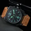 2023 BELLER NEW MENS BR WRISTWATCHES MENオートマチックメカニカルウォッチベルブラウンレザーブラックロスラバーリストウォッチ