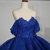 Blaues, glänzendes Quinceanera-Kleid, Ballkleid für süße Mädchen, Applikation, Spitze, Perlen, Vestidos De XV 15 Jahre, schulterfrei, Geburtstags-Abschlussballkleid