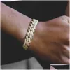 Bracelets de charme Mode 12mm Largeur CZ Miami Cubain Lien Chaîne Hip Hop Bling Micro Pave 5A Clair Cubique Zircone Hommes Bracelet En Gros Dhotl