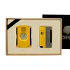 Cigar Lighter and Cutter Combo Windproof Torch Jet Flame No Gas Accessories Set Butane Metal for Gift Box