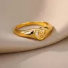 Anéis de cluster vintage coração girassol para mulheres aço inoxidável anel banhado a ouro 2023 casal de casamento jóias estéticas bague