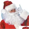 Julekorationer ADT Santa Claus Costume Flannel Classic Suit Cosplay Props Men Coat Pants Beard Belt Hat Set M XL Drop Deliver Dheti