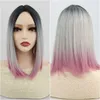 Bobo Wig Grey Powder Gradient Student Hair Chemical Chemical Fiberヘアファッション汎用センタースプリットヘッドカバー