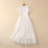 2024 Spring White Solid Color Termbroidery Lace Dress Frice Short Round Moving Develed Tiered Maxi Dresses S3D041123