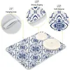 Tapetes de mesa Azul Floral Xadrez Prato Secagem Mat 18x24 Polegada Marroquino Espanhol Azulejo Seco Pratos Pads Protetor de Microfibra para Bancadas de Cozinha