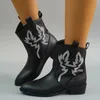 Botlar kovboy ayak bileği beyaz botlar kadınlar için cowgirl moda batı botları kadınlar işlemeli gündelik yuvarlak kafa tasarımcı ayakkabıları 231207