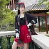 Ethnic Clothing 2PCS Japanese Traditional For Women Kimono Samurai Yutaka Modern Dress Red Skirts Summer Girl Set Cardigan Coat Geisha