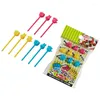 Gafflar 9 st Fruit Fork Grade Plastic Mini Cartoon Kids Cake Toothpick Bento Lunch Accessories Party Decoration 6.5cm