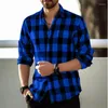Camisas casuais masculinas 2024 roxo xadrez impressão camisa moda manga longa botão lapela rua solta respirável